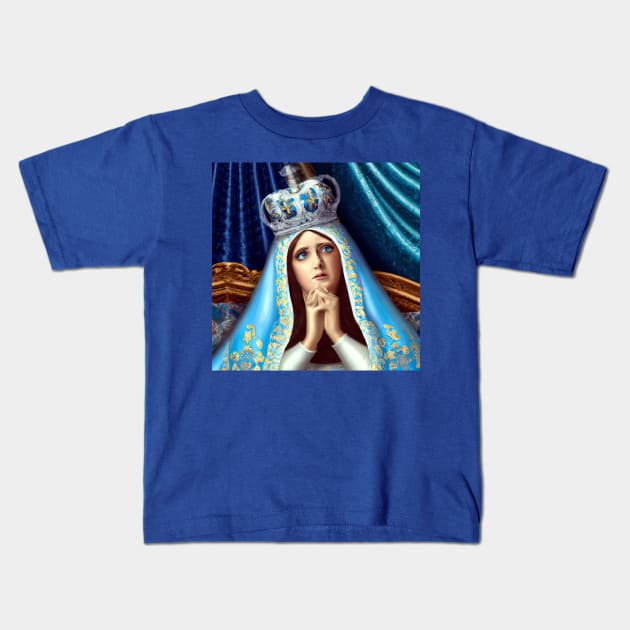 3D Look Artificial Intelligence Art of our Sorrowful Mother Mary our Heavenly Queen in Prayer Kids T-Shirt by Artist4God